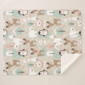 Woodland Whimsical Forest Animals Winter シェルパブランケット (正面(横))