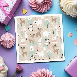 Woodland Whimsical Forest Animals Winter スタンダードカクテルナプキン