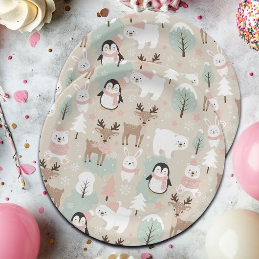 Woodland Whimsical Forest Animals Winter ペーパープレート