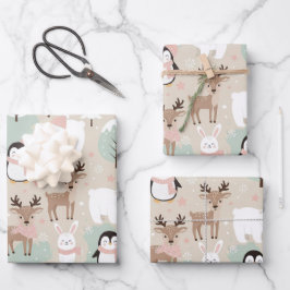 Woodland Whimsical Forest Animals Winter ラッピングペーパーシート