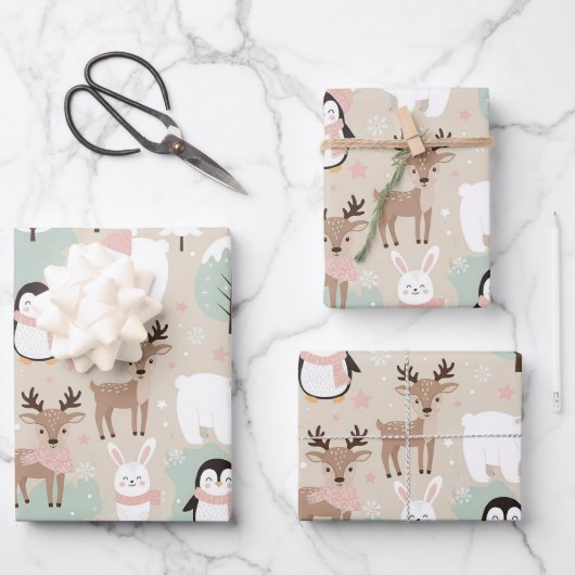 Woodland Whimsical Forest Animals Winter ラッピングペーパーシート (正面)