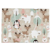 Woodland Whimsical Forest Animals Winter ラージペーパーバッグ (裏面)
