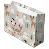 Woodland Whimsical Forest Animals Winter ラージペーパーバッグ (正面アングル)