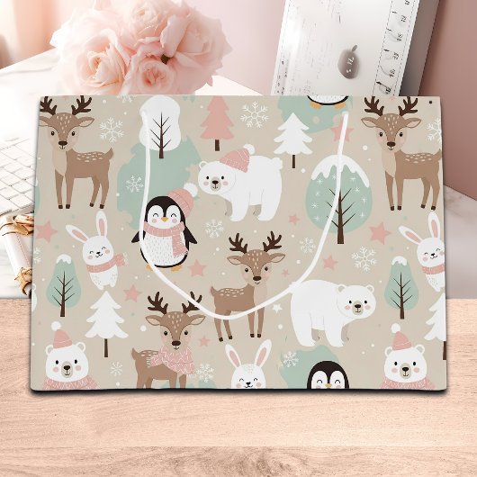 Woodland Whimsical Forest Animals Winter ラージペーパーバッグ