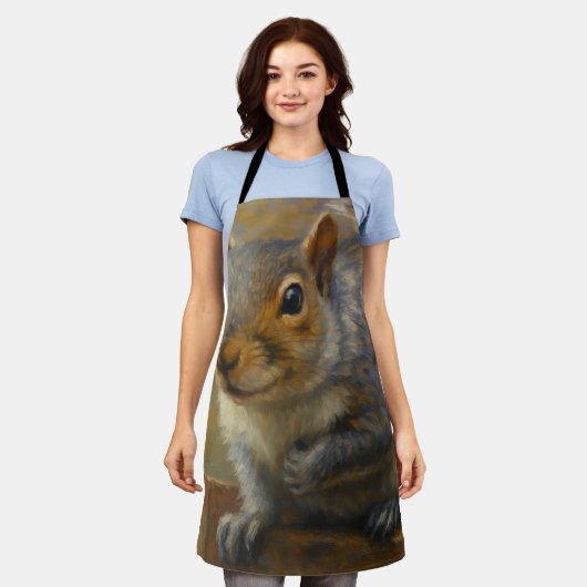 Woodland Whimsy – Realistic Squirrel Portrait エプロン (着用した状態)