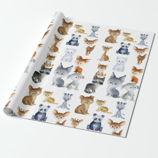 Woodland Whimsy Watercolor Forest Animals Wrapping ラッピングペーパー