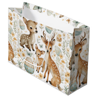 Woodland Wild Animals Deer Baby Fawn Spring Easter ラージペーパーバッグ