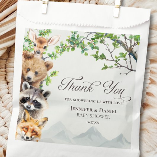 Woodland Wildlife Baby Shower Thank You フェイバーバッグ