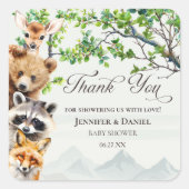 Woodland Wildlife Baby Shower Thank You Favor スクエアシール (正面)