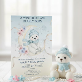 woodland winter snowflake floral baby shower blue 招待状