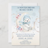 woodland winter snowflake floral baby shower blue 招待状 (正面)