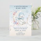 woodland winter snowflake floral baby shower blue 招待状 (スタンド正面)