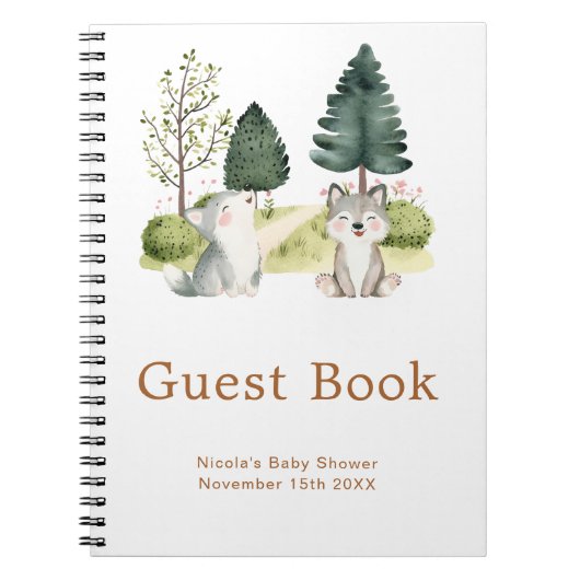Woodland Wolf Baby Shower Guest Book ノートブック (正面)