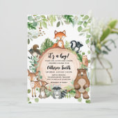 Woodland Wood Slice Baby Shower 招待状 (スタンド正面)