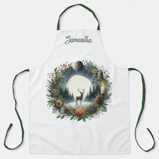 Woodland Wreath with Deer Moon エプロン (正面)