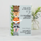 Woodland Zoo Animal Birthday Invitation 招待状 (スタンド正面)
