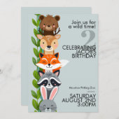 Woodland Zoo Animal Birthday Invitation 招待状 (正面/裏面)