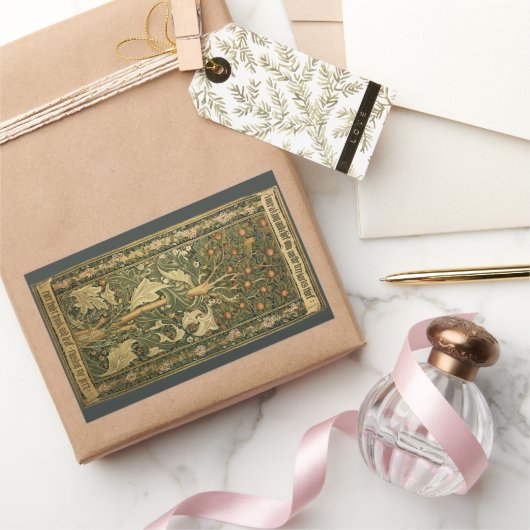 Woodpecker by William Morris、ヴィンテージ・テキスタイル・アート 長方形シール (ギフト)