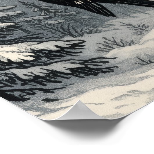 Woodpecker sits on a tree trunk ポスター (角)