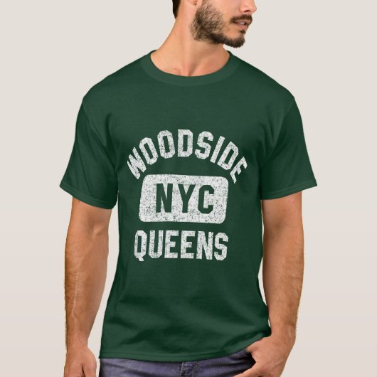Woodside Queens NYC Gym Style Distressed White fri Tシャツ (正面)