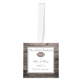 Woodsy素朴私たちの初めてのクリスマスさん| Mrs. 3写真 キューブオーナメント (正面)