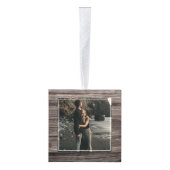 Woodsy素朴私たちの初めてのクリスマスさん| Mrs. 3写真 キューブオーナメント (右)