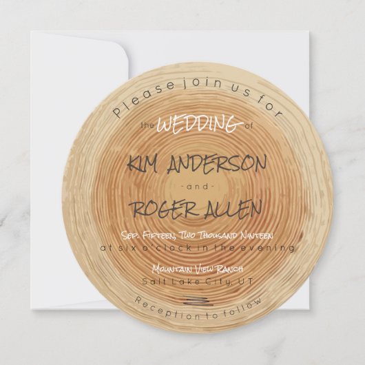 Woodsy素朴 Tree Trunk Sliceユニーク's(木の幹のスライス) 招待状 (正面)