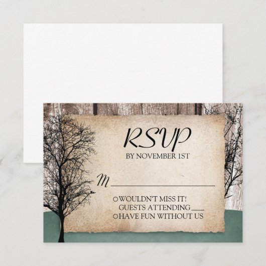 Woodsy 素朴 Deer Wedding RSVPカード (正面/裏面)