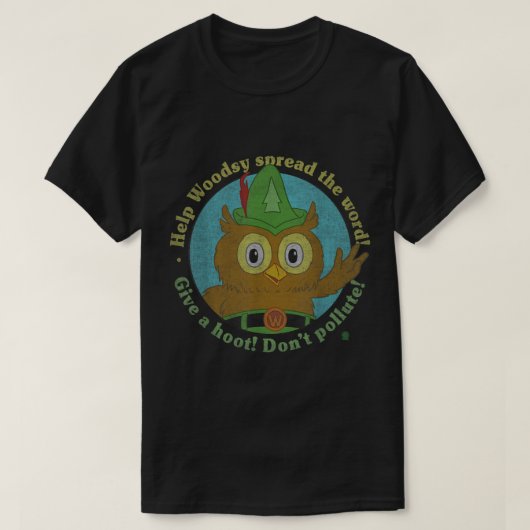 Woodsy Owl Give a Hoot Distressed and Faded  Tシャツ (デザイン正面)