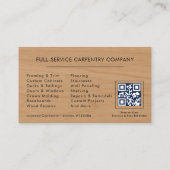 Woodworking Carpenter Carpentry QR Code 名刺 (裏面)
