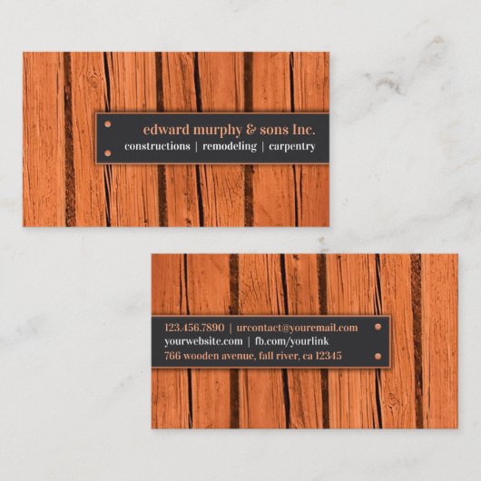 Woodworking Contractor Business Card Template 名刺 (正面/裏面)
