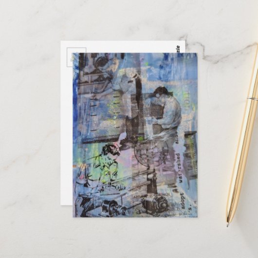 Woodworking Retro Men on a Blue Background ポストカード (正面/裏面インサイチュ)