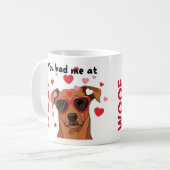 WOOFで恋に落ちた かわいい犬のバレンタインマグ コーヒーマグカップ (正面左)