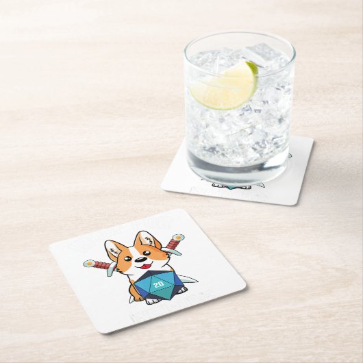 WoofイニシおもしろいアティブCorgi Dog D20 RPGゲーマーGIF スクエアペーパーコースター (インサイチュ)