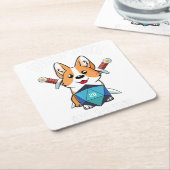 WoofイニシおもしろいアティブCorgi Dog D20 RPGゲーマーGIF スクエアペーパーコースター (アングル)