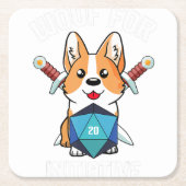 WoofイニシおもしろいアティブCorgi Dog D20 RPGゲーマーGIF スクエアペーパーコースター (正面)