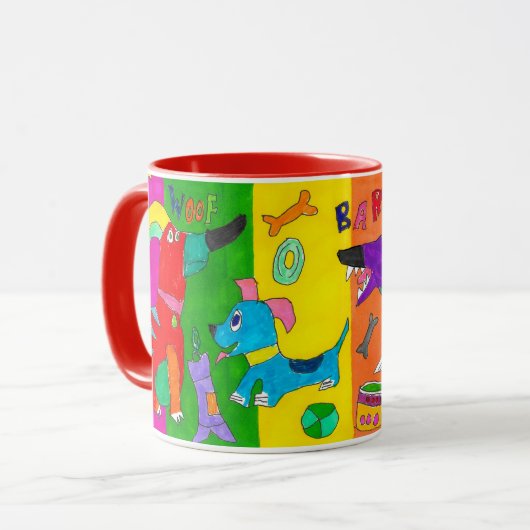 "Woof! Bark!" Colorful Dog Mug マグカップ (正面左)