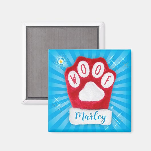 WOOF Dog明るいクリスマスレッドポーサンタ・ミッテン マグネット (正面/裏面)