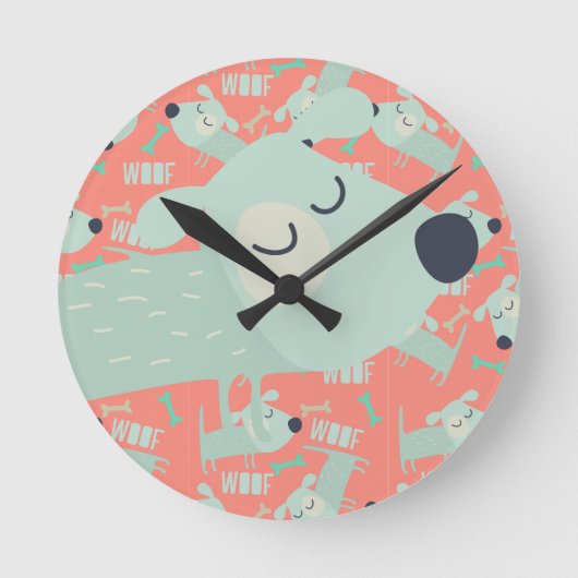 Woof Dogs and Bones ラウンド壁時計 (正面)