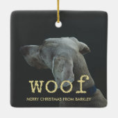 Woof inヴィンテージ金ゴールドタイプライター文字for Dog Photo セラミックオーナメント (裏面)