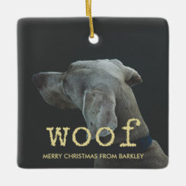 Woof inヴィンテージ金ゴールドタイプライター文字for Dog Photo セラミックオーナメント