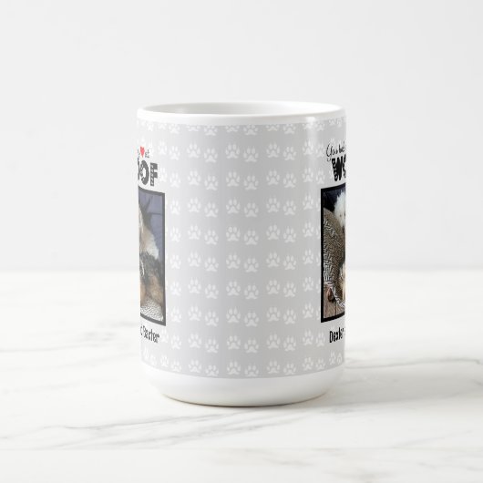 Woof Photo Dogで私のハートを名前をカスタムするした コーヒーマグカップ (中央)