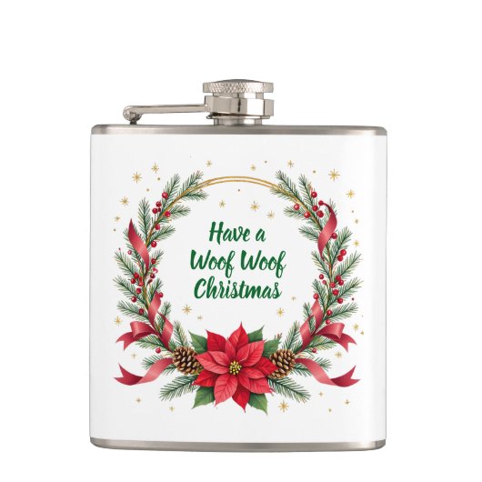 Woof Woof Christmas Flask - Customizable Text  フラスク (正面)