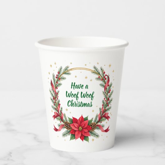 Woof Woof Christmas Paper Cup - Customizable Text  紙コップ (正面)