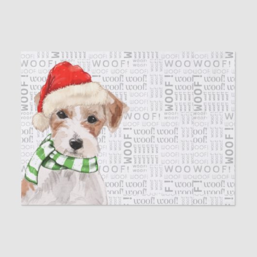 Woof Word ArtとChristmas Jack Russell Dog 薄葉紙 (正面)