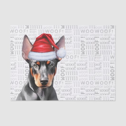 Woof Word Art and Christmas Doberman Pinscher Dog 薄葉紙 (正面)