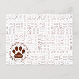Woof Words and Paw Print in Brown with Business ポストカード