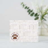 Woof Words and Paw Print in Brown with Business ポストカード (スタンド正面)