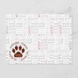 Woof Words and Paw Print in Brown with Business ポストカード