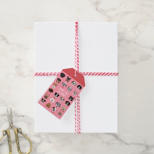 Woof You Be Mine Dog顔 ギフトタグ (より糸付き)